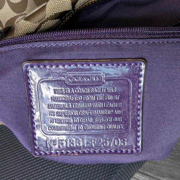 LOW START Coach, Signature Khaki & Purple Python Patent Leather Shoulder Bag - Picture 8 of 14